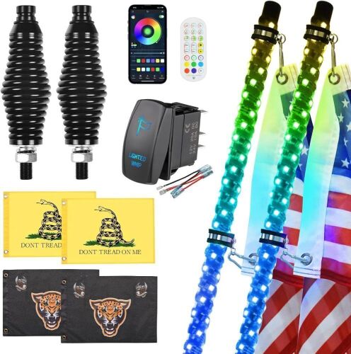 Ehaho 2 Pack 3FT LED Whip Lights with Spring Base for UTV ATV Polaris RZR Can-Am SXS Truck - Lot 479