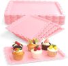 Pink Plastic Serving Trays with Scalloped Edge, 24pc - Thumbnail 1