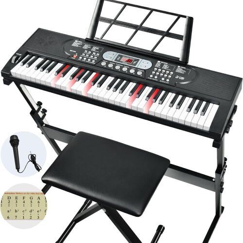 61 Keys Electric Piano Keyboard with Illuminated Keys - Lot 578