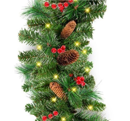 9Ft Pre-Lit Christmas Garland W/ 2-In-1 Led Lights - Lot 594