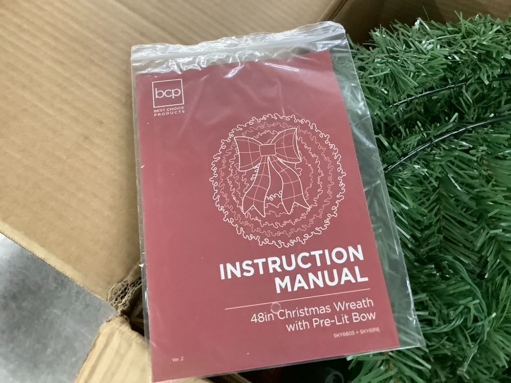 48" Pre-Lit Artificial Fir Christmas Wreath w/ Red Bow, LED Lights - Image 4 - Lot 597