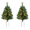 Set of 2 Pre-Lit Pathway Christmas Trees w/ Pine Cones, Timer - 24.5in - Thumbnail 1