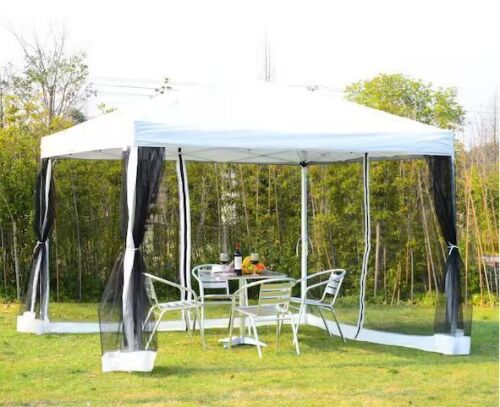 Outsunny 10 ft. x 10 ft. White Pop-up Canopy Vendor Tent with Removeable Mesh Walls - Lot 685JF