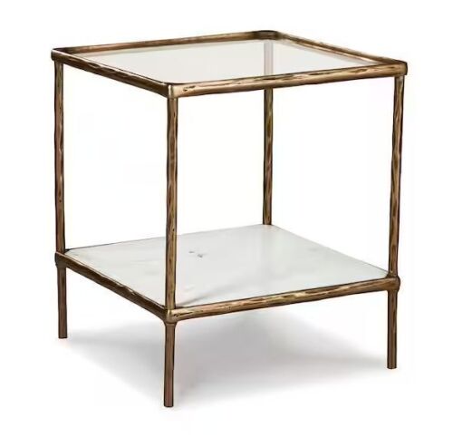 Ryandale 21 in. Antique Brass Square Glass End Table with Marble Shelf - Lot 691JF