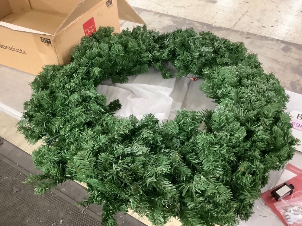 48" Pre-Lit Artificial Fir Christmas Wreath w/ Red Bow, LED Lights - Image 2 - Lot 698