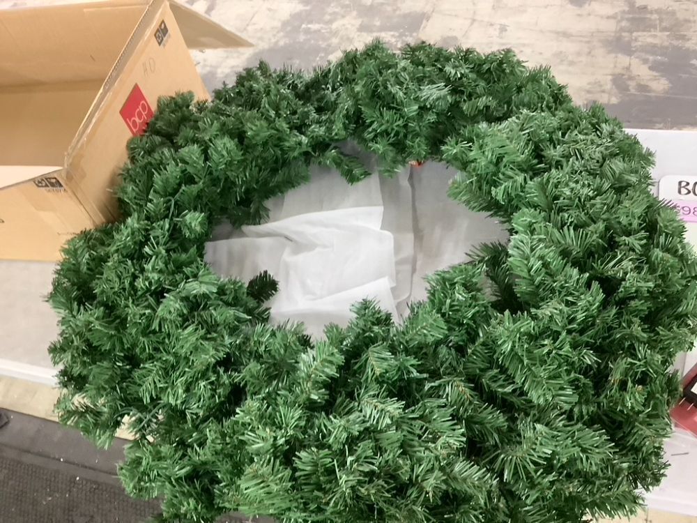 48" Pre-Lit Artificial Fir Christmas Wreath w/ Red Bow, LED Lights - Image 3 - Lot 698