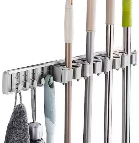 Lot of (2) Gray Space Aluminum Removable Wall Mount Broom/Mop Organizer - Lot 728JF