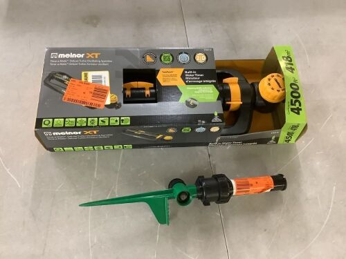 Melnor Time-a-Matic Deluxe Turbo Oscillating Sprinkler & Rain Bird 3200 sq. ft. 32SA Gear Drive Rotor Sprinkler on a Spike - Lot 729JF