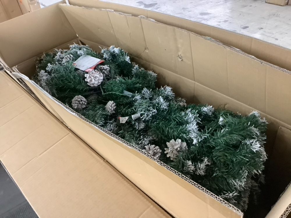 9' Pre-Lit Pre-Decorated Christmas Tree w/ Flocked Tips, Pinecones - Image 2 - Lot 798