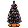 Ceramic Halloween Tabletop Tree w/ Orange & Purple Bulb Lights - 15in - Thumbnail 1