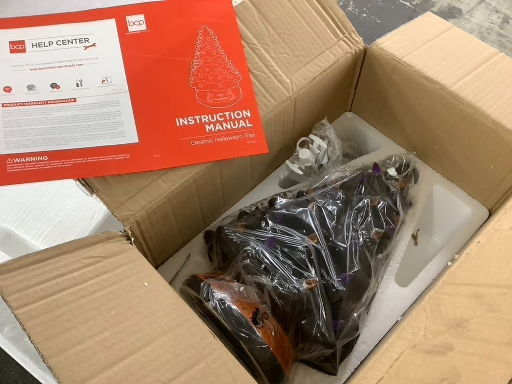 Ceramic Halloween Tabletop Tree w/ Orange & Purple Bulb Lights - 15in - Image 2 - Lot 799