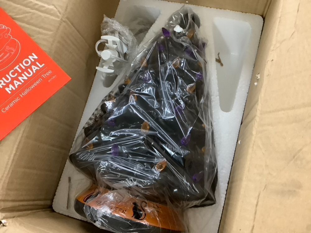 Ceramic Halloween Tabletop Tree w/ Orange & Purple Bulb Lights - 15in - Image 3 - Lot 799