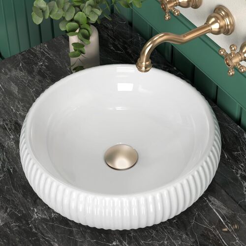 Bathroom Vessel Sink above Counter, Bowl Sinks for Bathroom, Countertop White Bathroom Sink 16.4" for Cabinet Lavatory Vanity Porcelain Ceramic - Lot 8951