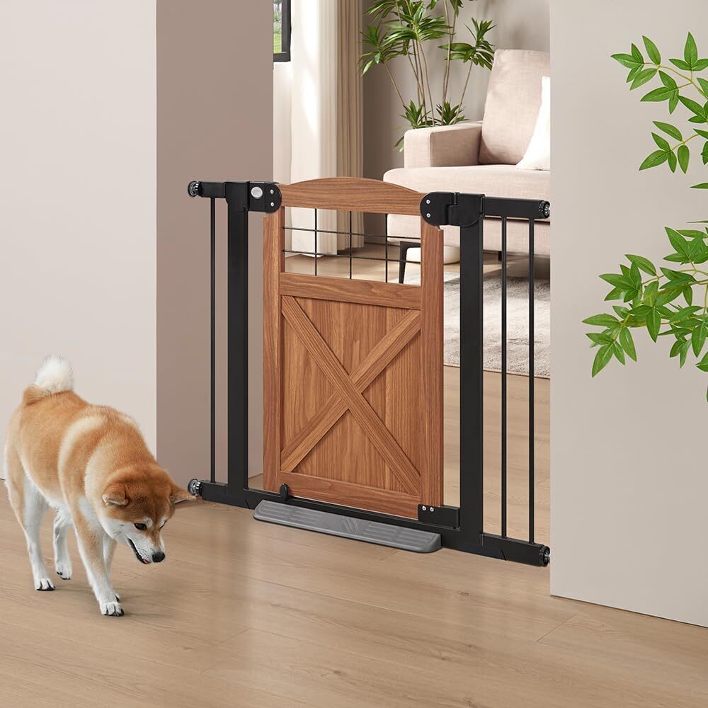 Barn Door Dog Gate, Anti-Kick Pet Gate with Walk Through Door, Modern Farmhouse Puppy Gate, Pressure Mounted Safety Dog Gate for Doorways Stairs House Kitchen - Image 1 - Lot 8956