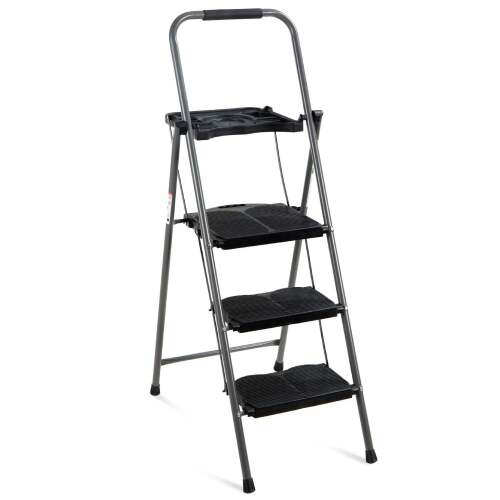 3-Step Folding Steel Ladder w/ Utility Tray, Hand Grip, 330lb Capacity - Lot 9686
