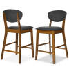 2-Piece Mid-Century Modern Wood & Upholstered Counter Height Bar Stool Set - Thumbnail 1
