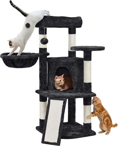 Yaheetech Cat Tree, 42in Cat Tower for Indoor Kittens, Pet Play House with Large Perch & Scratching Posts & Cozy Condo & Scratching Ramp, Kitten Furniture Activity Center, Black - Lot 9716