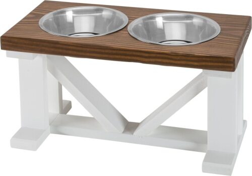 Bearwood Essentials Farmhouse Elevated Dog Feeder, Chestnut/White, Medium - Lot 9721