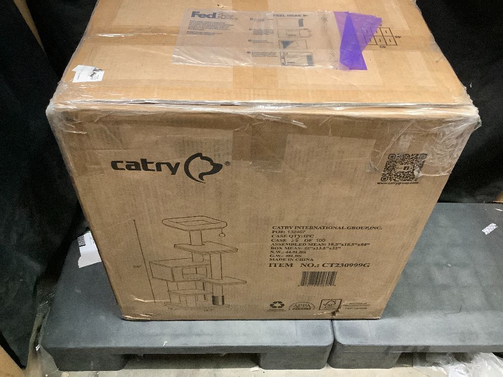 Catry Kasio 6 Level 54" High Modern Cat Tree with Laminated Wood Condo,Replaceable Scratching Posts,Removeable Washable Beds, Self Grooming Brush and Toys.(Light Gray) - Image 3 - Lot 9741