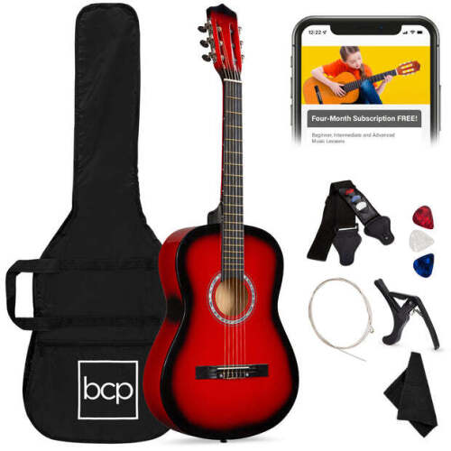 Beginner Acoustic Guitar Set w/ Case, Strap, Extra Strings - 38in - Lot 9742