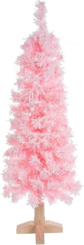 Hobby Lobby Pink Christmas Tree, 4 Ft Artificial Pine with Flocking, 70 LED Lights, Wood Stand, 16" Width - Lot 9751