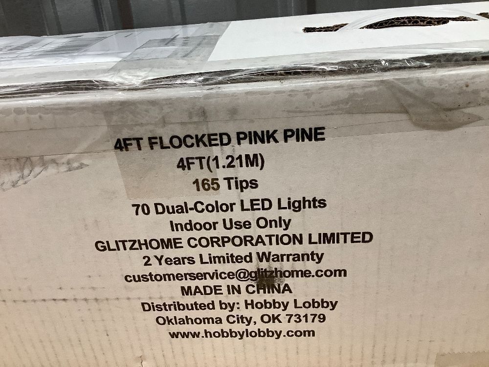 Hobby Lobby Pink Christmas Tree, 4 Ft Artificial Pine with Flocking, 70 LED Lights, Wood Stand, 16" Width - Image 4 - Lot 9751