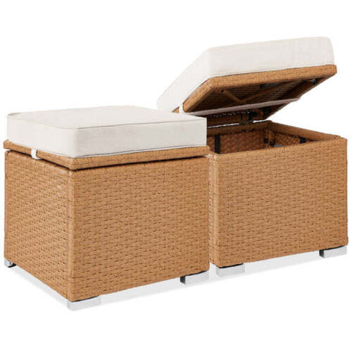 Set of 2 Wicker Ottomans, Multipurpose w/ Removable Cushions, Steel Frame - Lot 9774