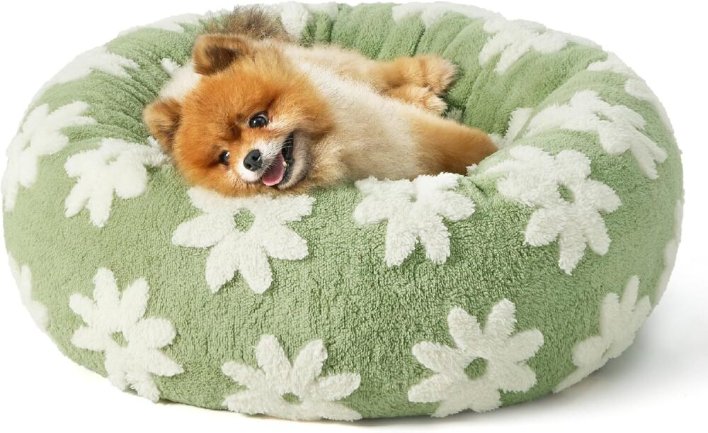 LE SURE Small Dog and Cat Bed - Round Calming Beds, Cute Modern Design with Jacquard Shaggy Plush, Anti-Slip Bottom - Image 1 - Lot 9778