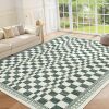 GarveeHome Washable Area Rug 8x10 for Bedroom Modern Abstract Checkered Carpet Non-Slip Low Pile Stain-Resistant Rugs No-Shedding High Traffic Dining Area Rug for Dorm Home Patio Laundry Room Green - Thumbnail 4