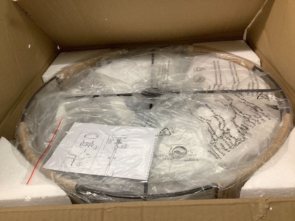 19.7" Boho Rattan Chandelier, 5-Light Dining Room Chandelier, Rustic Chandelier with Fabric Lampshade, Suitable for Farmhouse Dining Room, Living Room, Kitchen Bedroom, Hallway Stairs Hanging - Image 2 - Lot 9845