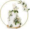 Wedding Cake Stand 16 Inch Round - Rustic Wooden Base Cake Display Stand with Gold Metal Floral Centerpiece, Cake Table for 3 Tiered Cake, Desserts Stand for Party, Cupcakes Stands for Dessert Display, Screws Included - Thumbnail 1