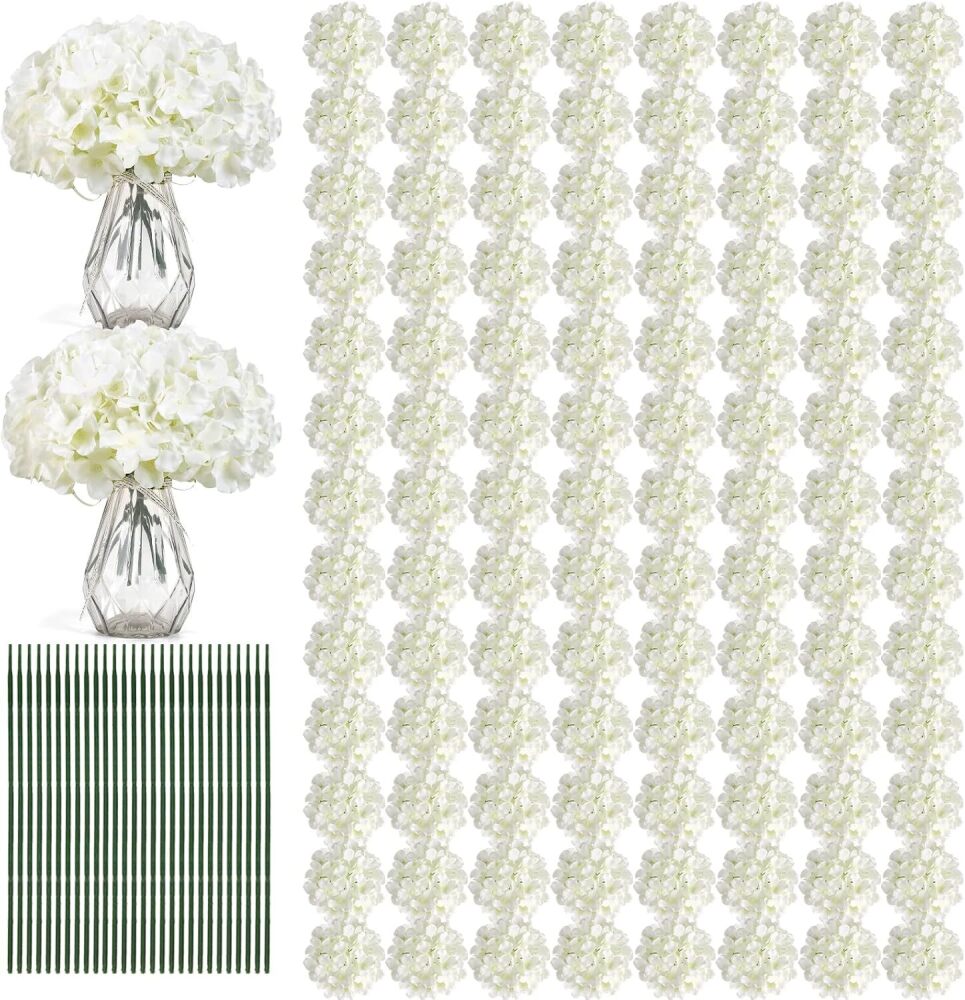 Auihiay 204PCS Hydrangea Artificial Flowers, Silk Artificial Hydrangea Flowers Heads with Stems, Faux White Flowers for Wedding Centerpieces, Arch and Background, Bridal Shower and Home Decor (Ivory) - Image 1 - Lot 9865