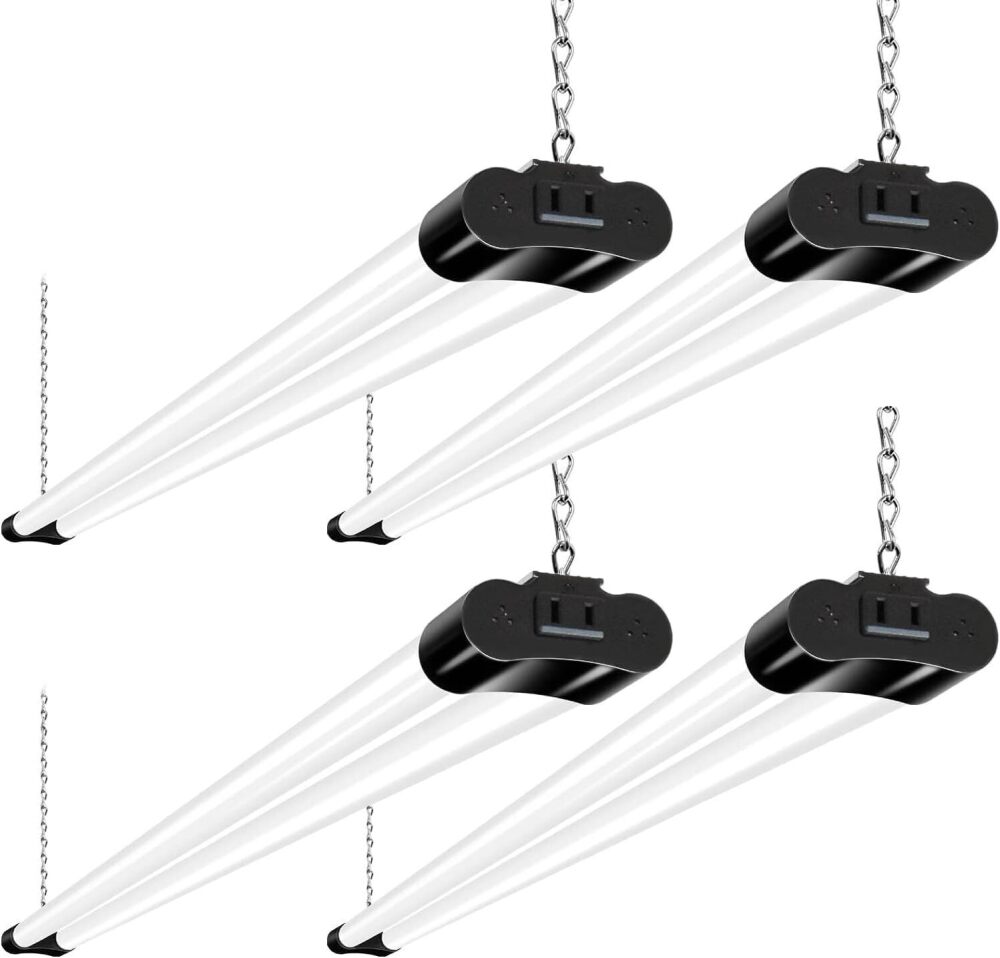 hykolity 4 Pack Linkable LED Shop Light, 4FT 42W [250W Equivalent], 4400lm, 5000K Daylight, with Plug, Utility Light Fixture, Hanging or Surface Mount, Black - Image 1 - Lot 9875