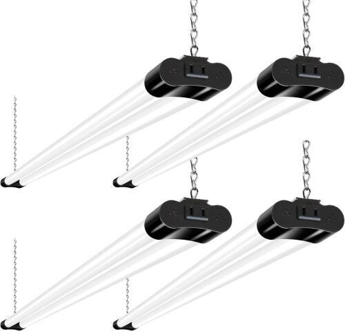 hykolity 4 Pack Linkable LED Shop Light, 4FT 42W [250W Equivalent], 4400lm, 5000K Daylight, with Plug, Utility Light Fixture, Hanging or Surface Mount, Black - Lot 9875