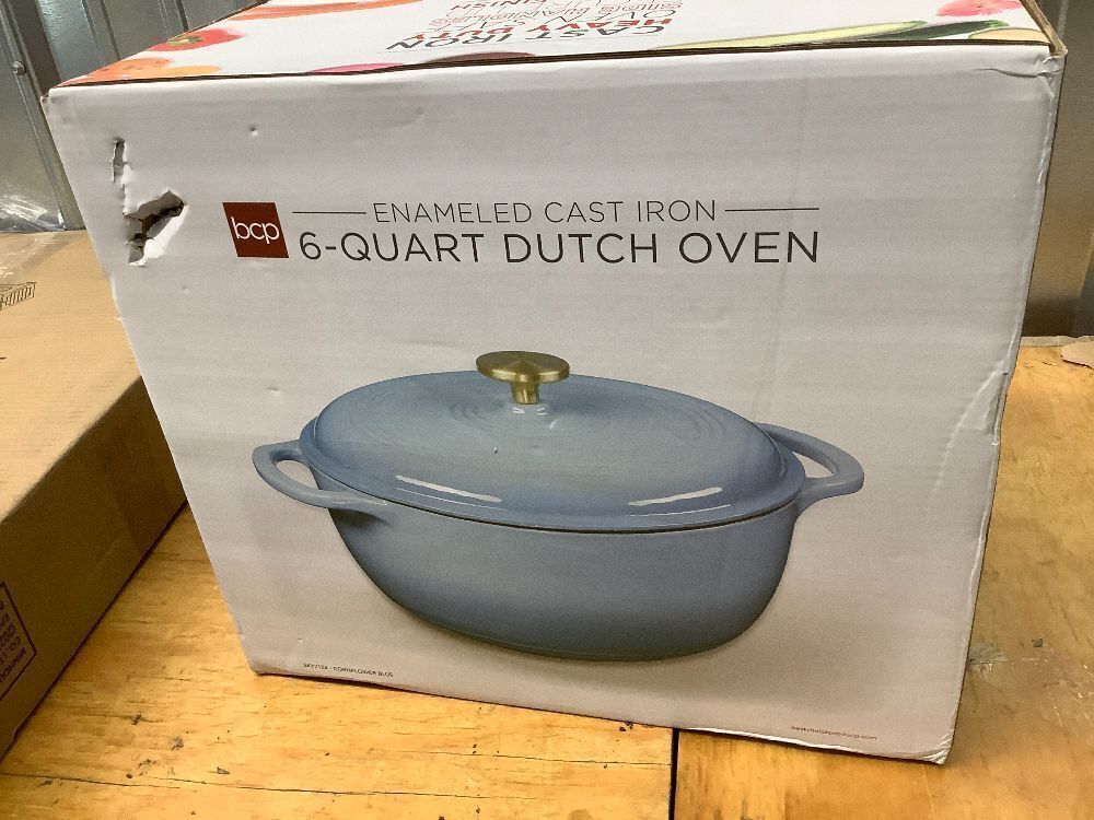 Cast-Iron Dutch Oven Kitchen Cookware w/ Enamel, Handles - 6qt - Image 2 - Lot 9895