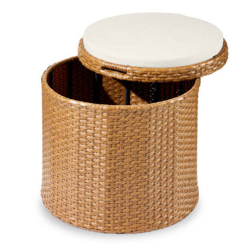 Round Wicker Ottoman, Multipurpose Furniture w/ Removable Cushion - Lot 9857