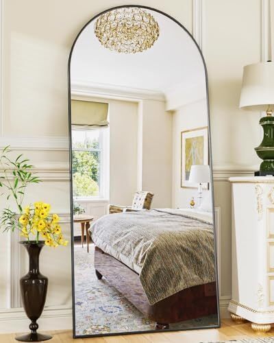 Antok Full Length Mirror, 58"x19" Floor Mirror, Arched Floor Standing Freestanding Arch Full Body Mirrors with Stand for Bedroom, Hanging Mounted for Living Room Cloakroom,Black - Lot 9809