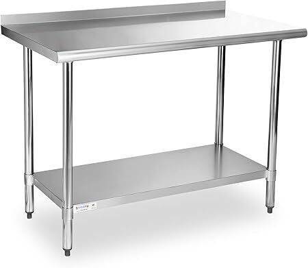 STABLEINK NSF Stainless Steel Prep & Work Table 24 x 48 Inches 4ft Heavy Duty Metal Table with Backsplash - Lot 9814