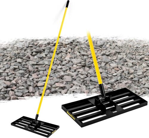 Lawn Leveling Rake, 30"x10" Heavy Duty Sand Leveling Tool with 7FT Long Handle, Steel Golf Rake for Soil, Compost, Gravel, Lawn Leveler for Yard, Garden, Golf Course, Landscaping Level Tool - Lot 9824