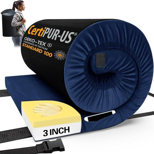 CYMULA Memory Foam Camping Mattress Pad, CertiPUR-US Sleeping Mat, Portable Roll Up Mattress for Adults, Camping Bed Pads for Sleepover, Car Bed with Travel Bag - Lot 9829