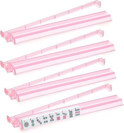 Mahjong Racks with Pushers Set of 4, Mahjong Tile Pushers and Racks, Acrylic Majiang Tile Holders Accessories (Pink) - Lot 9869