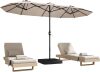 15ft Patio Umbrella with Base,Large Outdoor Double-Sided Rectangle Umbrella with Crank Handle, Market Umbrella for Poolside Garden Deck Backyard Beach Pools, Beige - Thumbnail 1