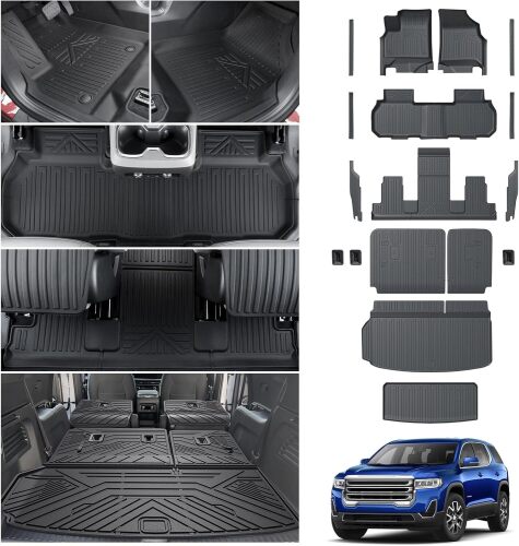 Floor Mats Cargo Liner for 2024-2026 GMC Acadia(Only 7 Seats) All Weather TPE Mats Set, Trunk Mat & 3rd Row Backrest Mat Door - Lot 9899