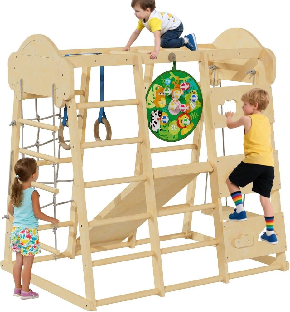 9-in-1 Indoor Jungle Gym,Kids Indoor Playground,Inside Playground Climbing Toys for Toddlers,Climbing Toys for Kids with Slide,Rope Ladder,Monkey Bars and Hanging Ring, Gift for Boys and Girls - Image 1 - Lot 9900