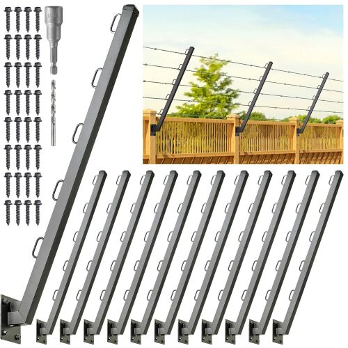 Hulave 12-Pack Angle 25° Fence Post Extender High 32" Fence Barbed Wire Extend Arm for Outdoor Fences to Increase Height for privacy,security prevent animals from jumping and breaking in (Matte Black) - Lot 9910