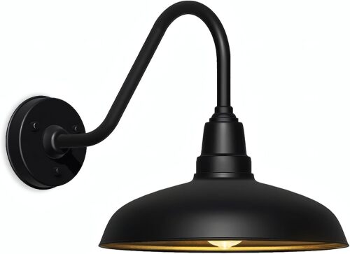 17" Large Outdoor Gooseneck Barn Light – Heavy-Duty Black Farmhouse Wall Light with Rust-Resistant Coating for Garage, Porch, or Patio – Weatherproof Exterior Fixture – 1 Pack - Lot 9950