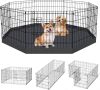 Dog Pen Pet Playpen Dog Fence Indoor Foldable Metal Wire Exercise Puppy Play Yard Pet Enclosure Indoor Outdoor 8 Panels 24 Inch with Bottom Pad/Top Cover (Black with Bottom pad) - Thumbnail 1