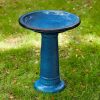 Glitzhome 21.5" H Plastic Cobalt Blue Faux Ceramic Bird Bath for Outside, Hand-Painted Tall Pedestal Style Birdbath for Outdoor Patio Garden Backyard Decking - Thumbnail 1