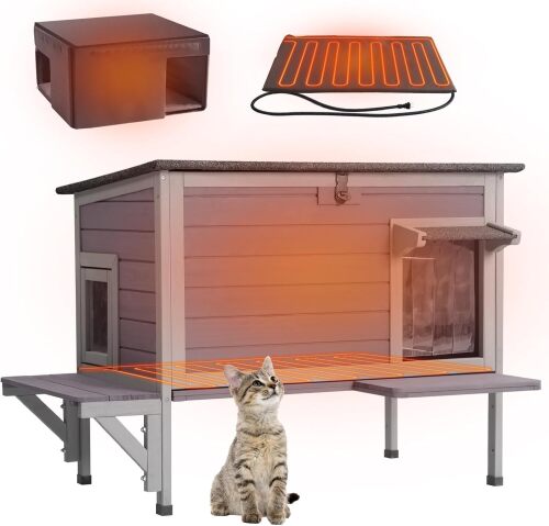 Aivituvin Cat House with Insulated Liner, Heated Feral Cats Shelter, Weatherproof Cat Condos Outdoor Indoor - Lot 9917