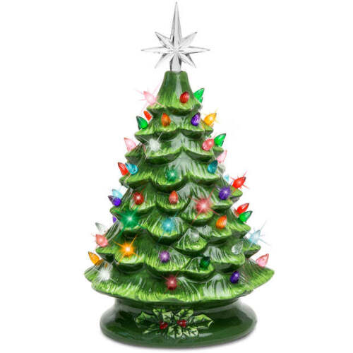 Pre-Lit Ceramic Tabletop Christmas Tree with Lights- 15in - Lot 9949